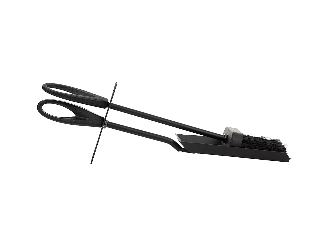 Brosse et pelle pour cheminée en métal noir 38x11x13h