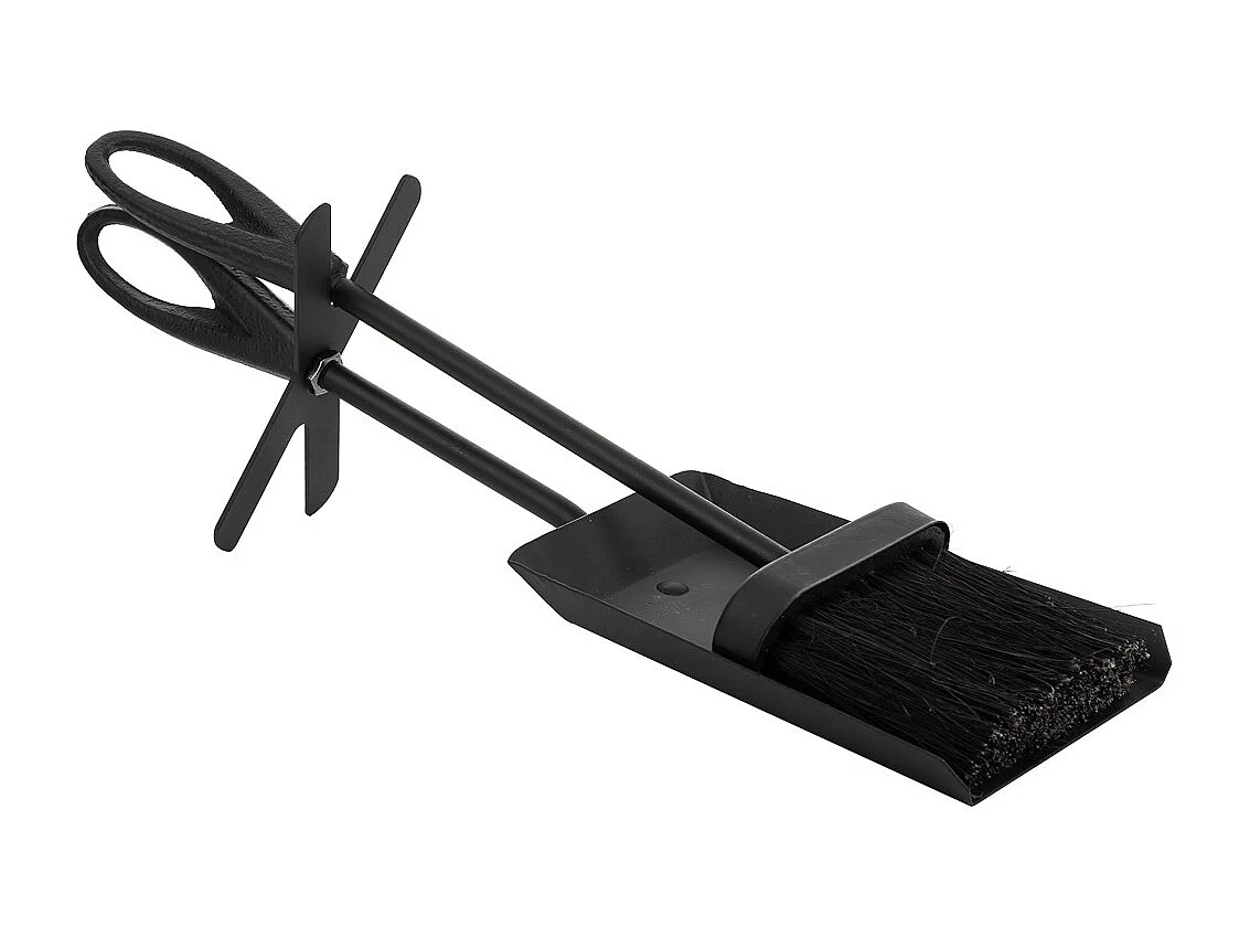 Cepillo y recogedor para la chimenea de metal negro 38x11x13