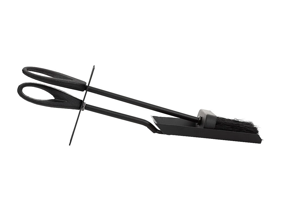 Cepillo y recogedor para la chimenea de metal negro 38x11x13