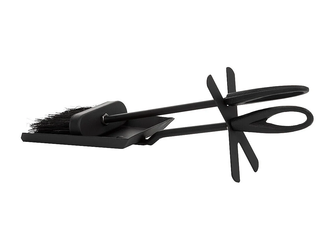 Cepillo y recogedor para la chimenea de metal negro 38x11x13