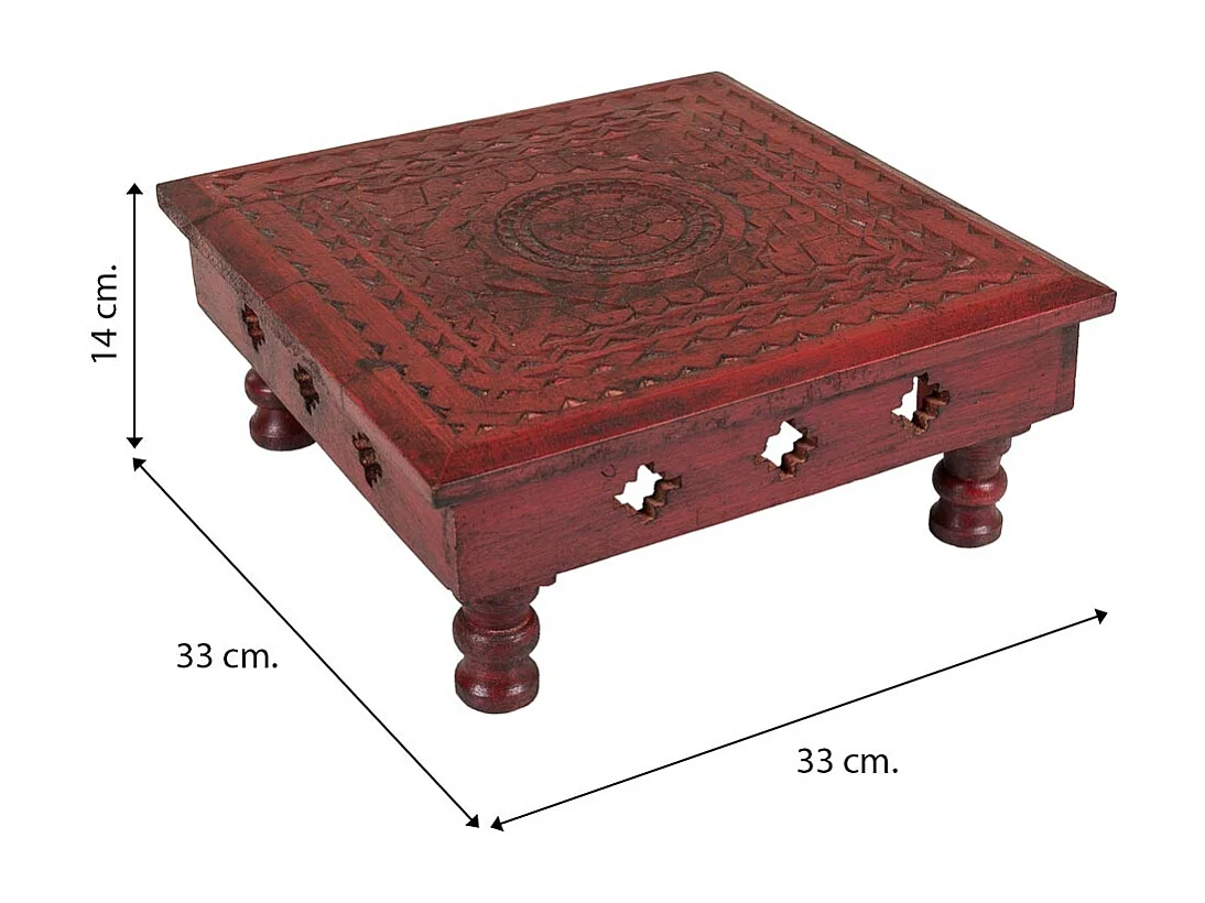 Mesa de centro de madeira vermelha 33x33x14
