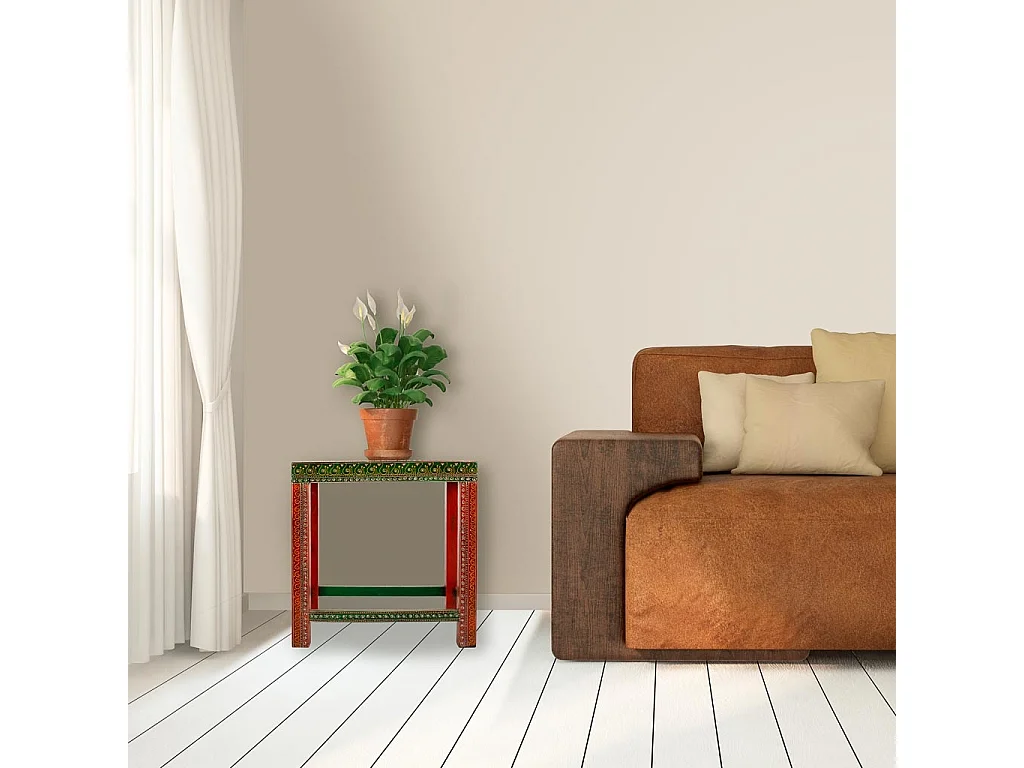 Mesa feita à mão em madeira pintada de verde/vermelho 45x29,5x45