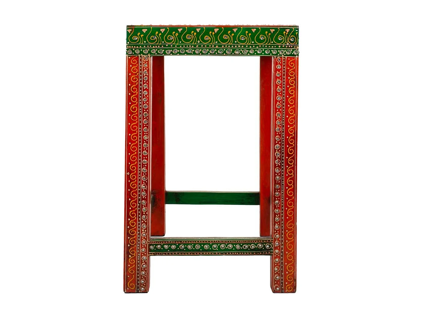 Mesa feita à mão em madeira pintada de verde/vermelho 45x29,5x45