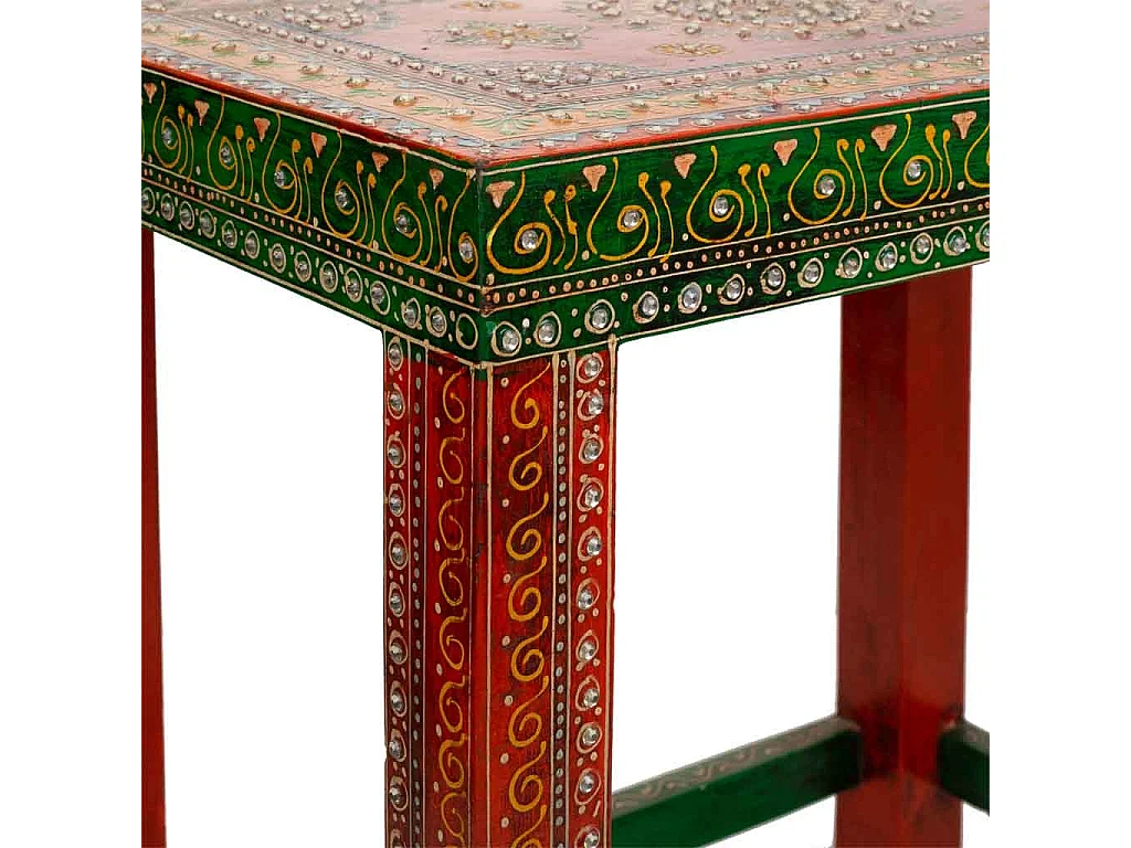 Mesa feita à mão em madeira pintada de verde/vermelho 45x29,5x45