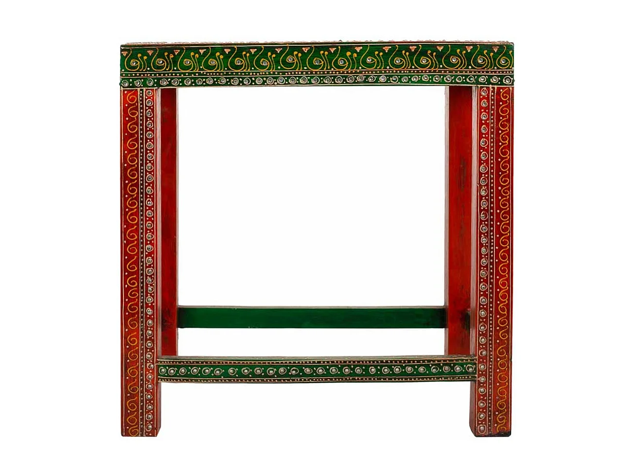 Tavolo artigianale in legno verniciato verde/rosso 45x29,5x45 h