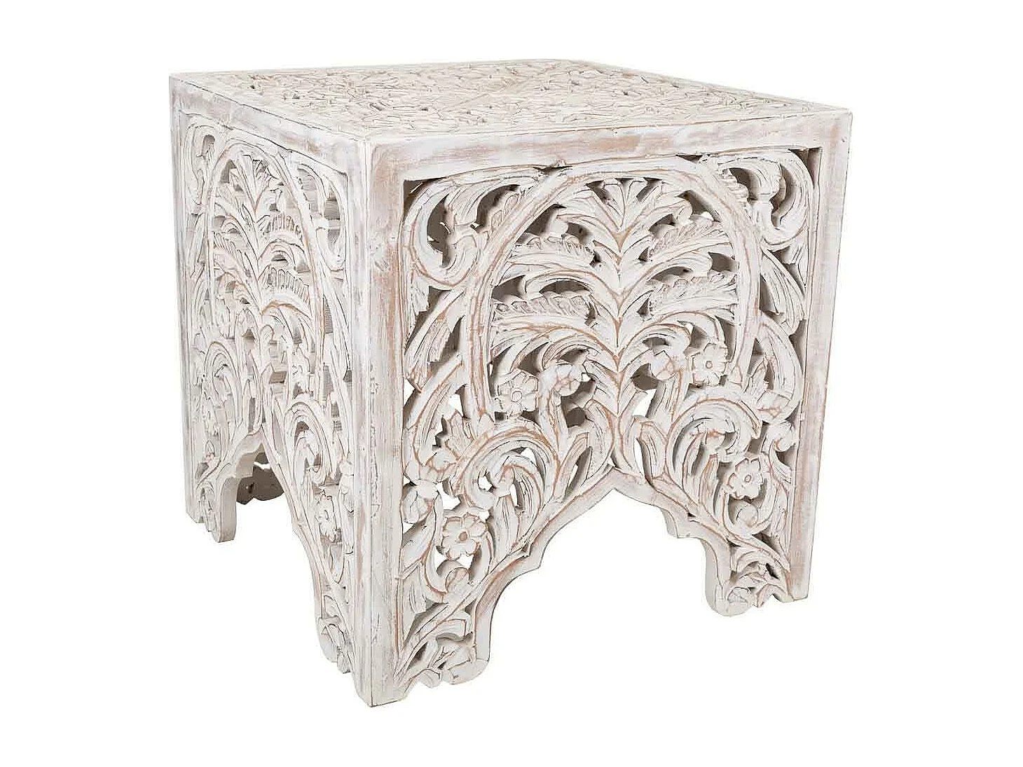 Mesa de centro de madera artesanal blanco 38x38x38