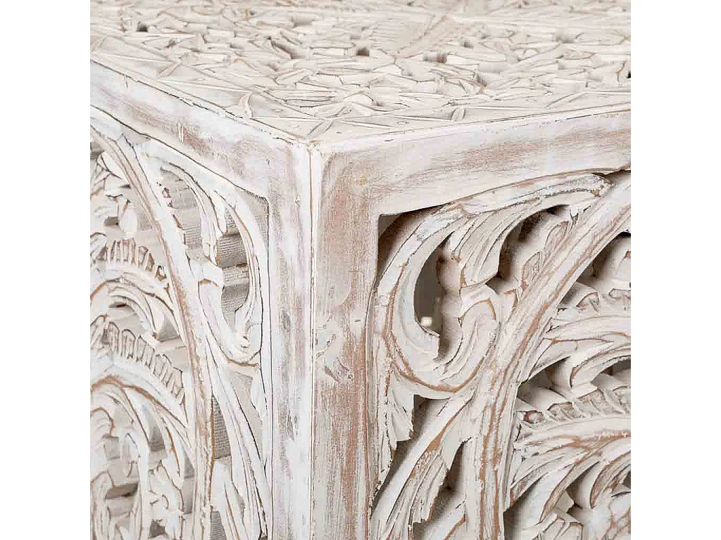 Mesa de centro de madera artesanal blanco 38x38x38