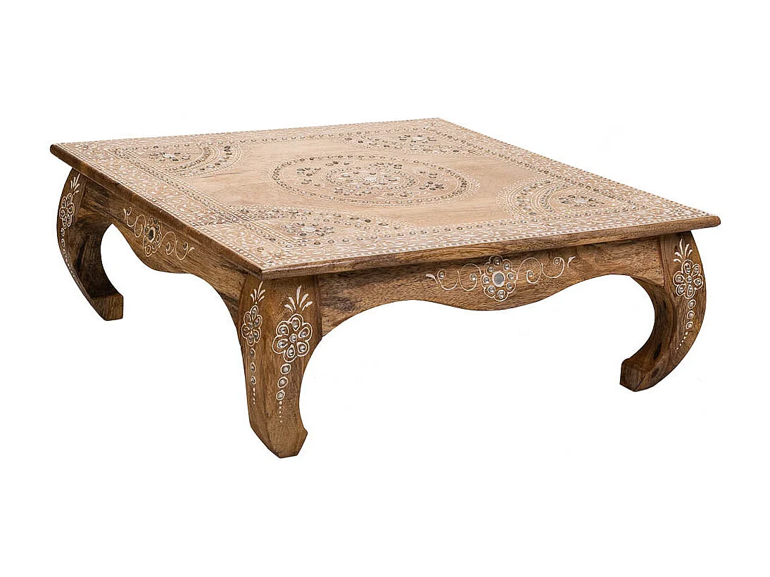 Mesa de madeira pintada à mão marrom 45x45x17