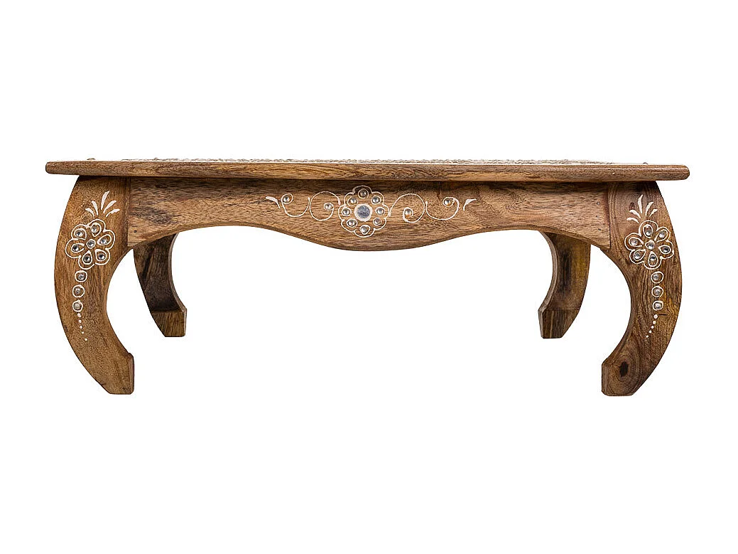 Mesa de madeira pintada à mão marrom 45x45x17