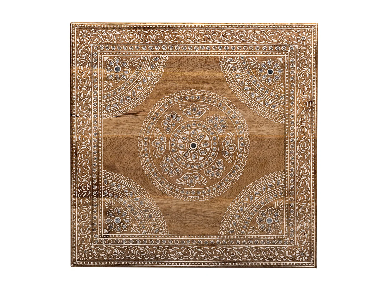 Mesa de madeira pintada à mão marrom 45x45x17