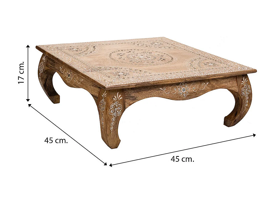 Mesa de madeira pintada à mão marrom 45x45x17