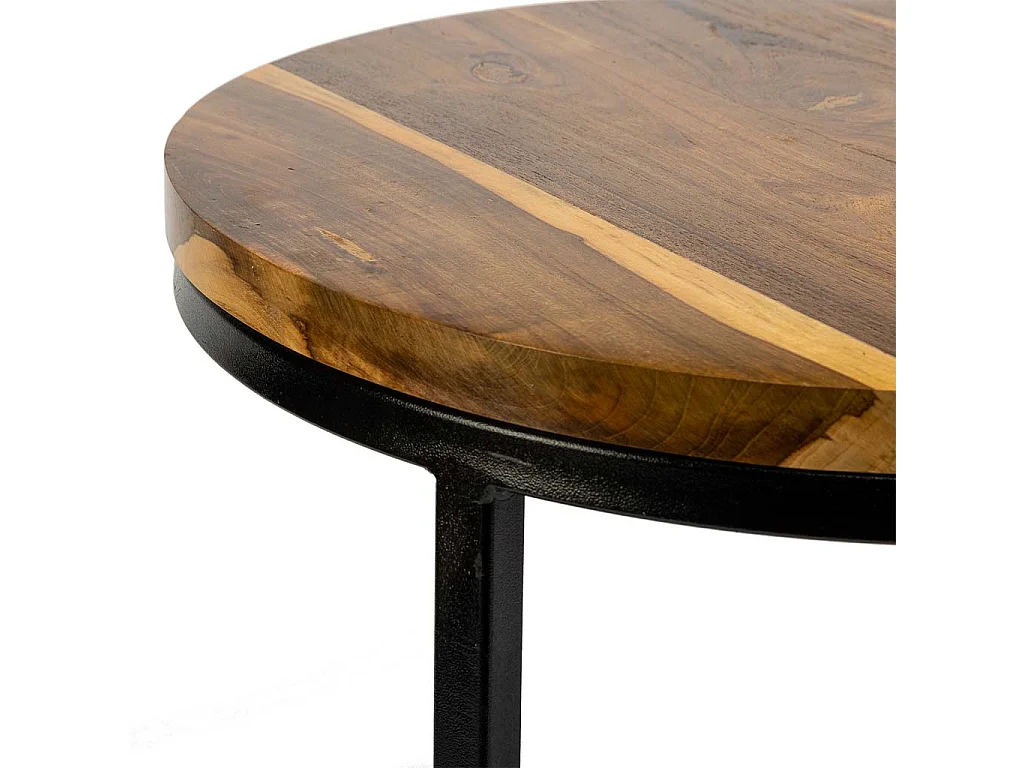 Mesa de centro redonda marrom em madeira e metal 38x38x65 cm, design funcional e decorativo