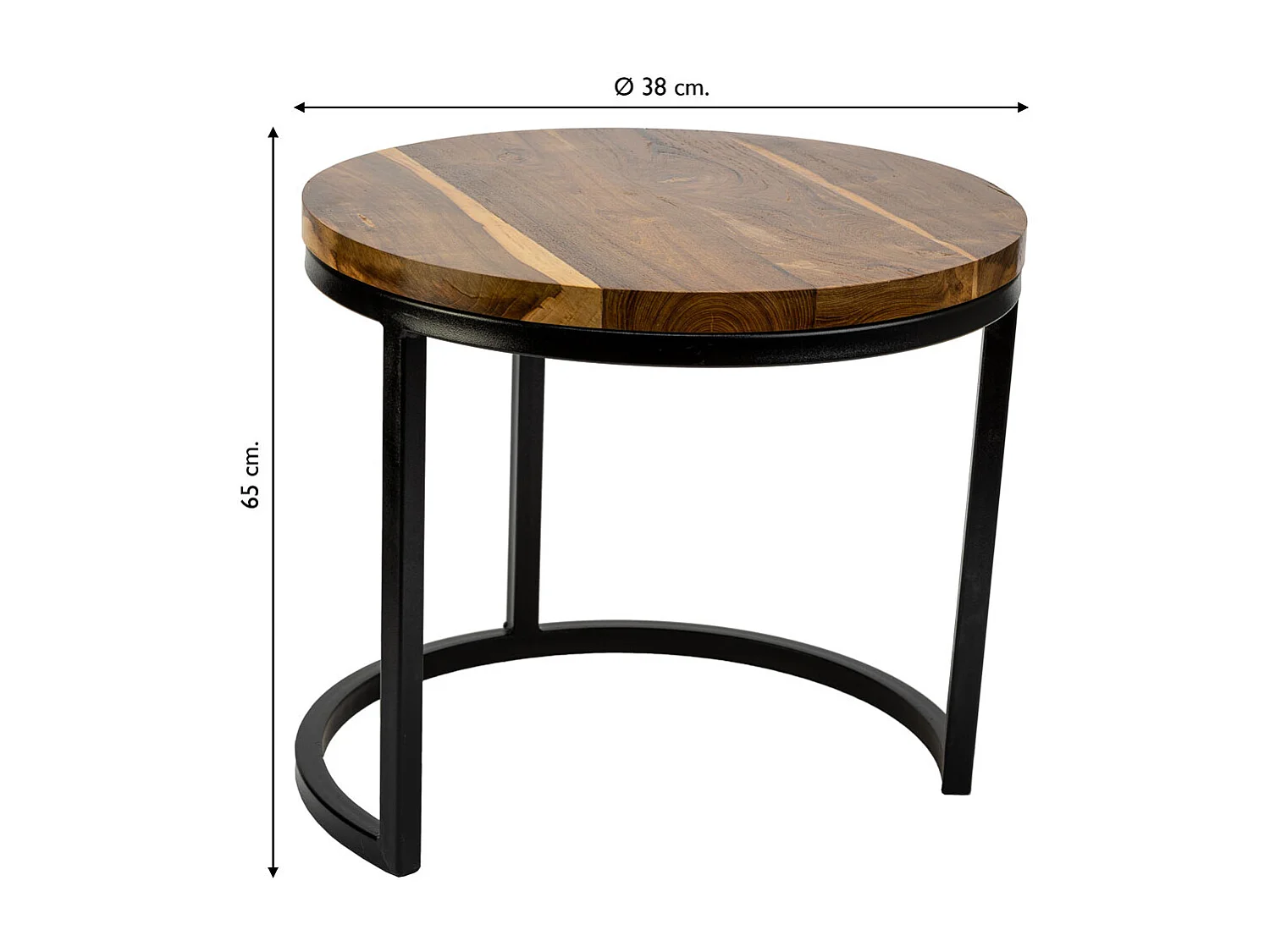 Mesa de centro redonda marrom em madeira e metal 38x38x65 cm, design funcional e decorativo