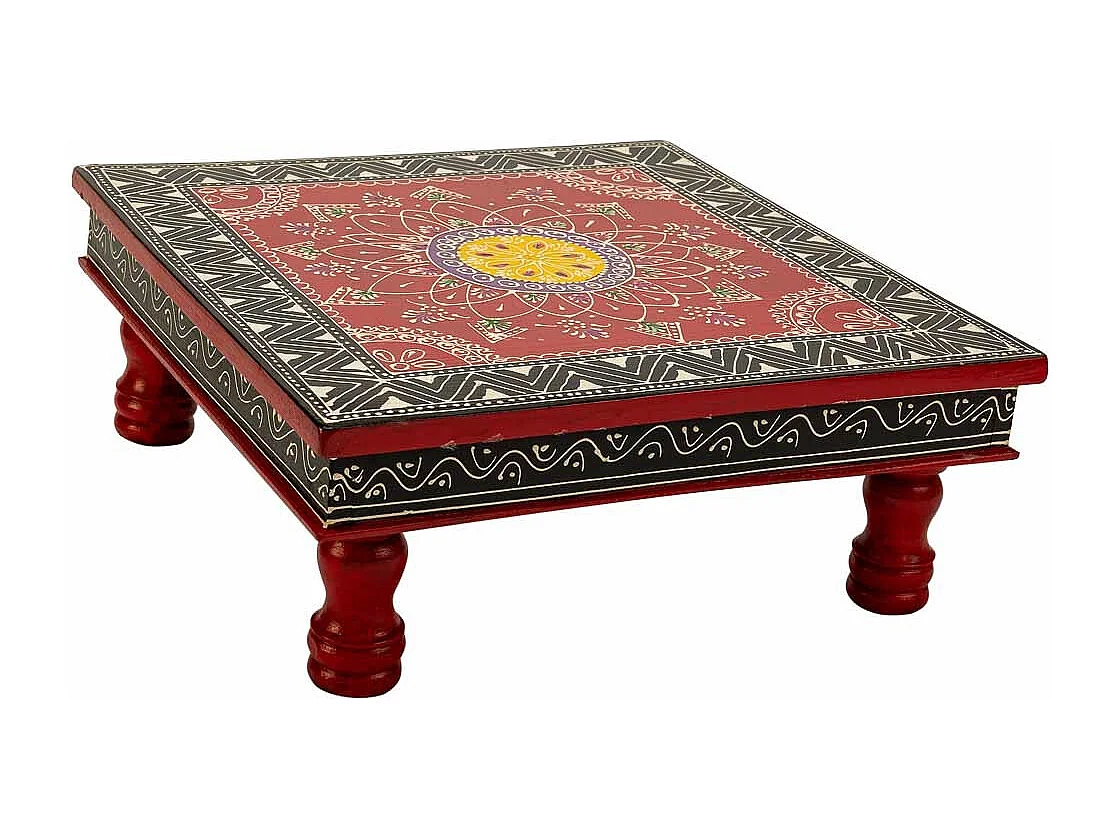Mesa auxiliar de madera pintada a mano 38x38x14