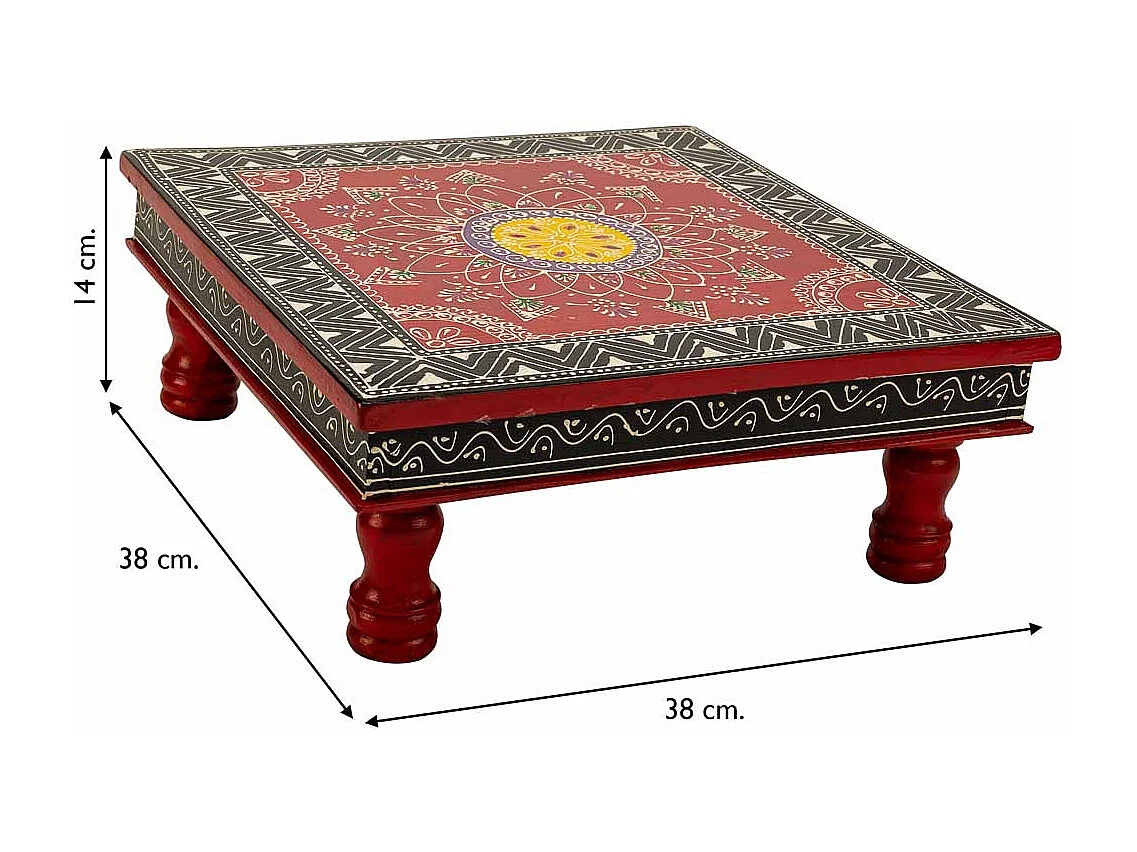 Mesa auxiliar de madera pintada a mano 38x38x14