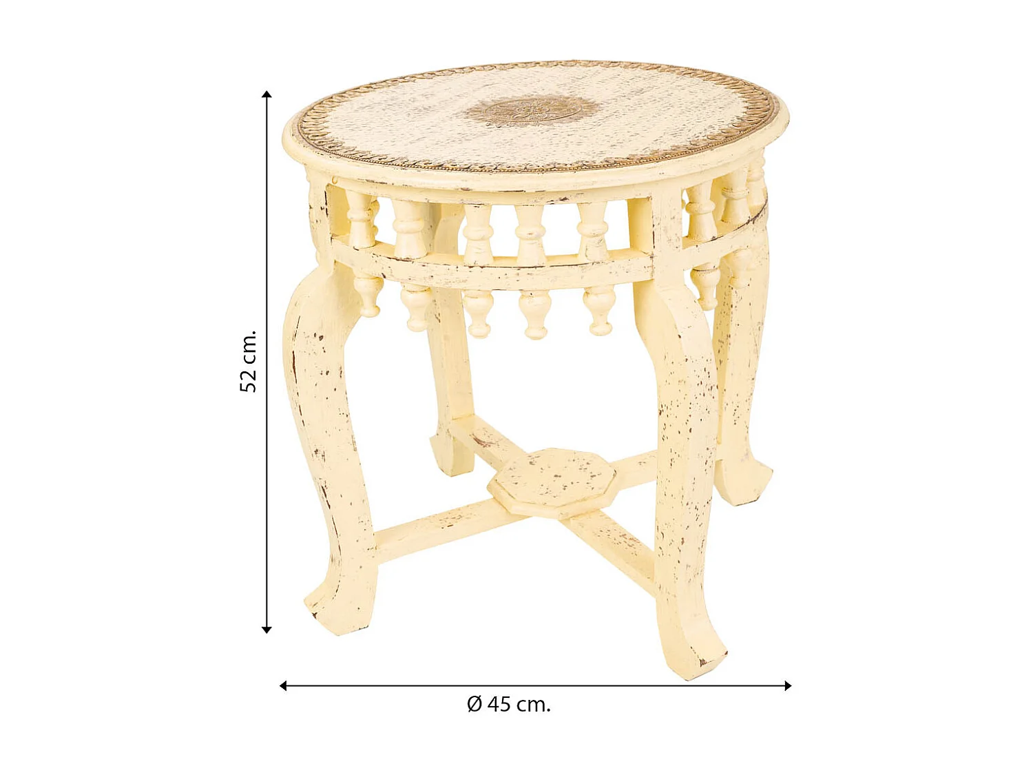Couchtisch aus elfenbeinfarbenem Holz und Metall, 45x45x52h cm