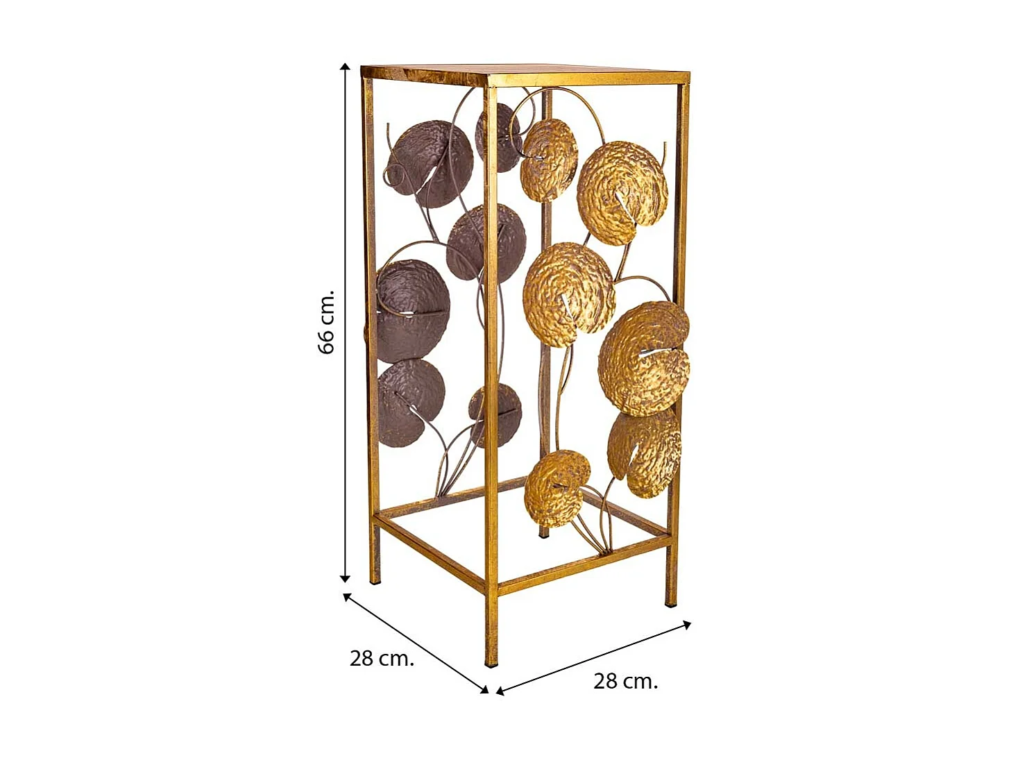 Mesa de canto em metal dourado 28x28x66