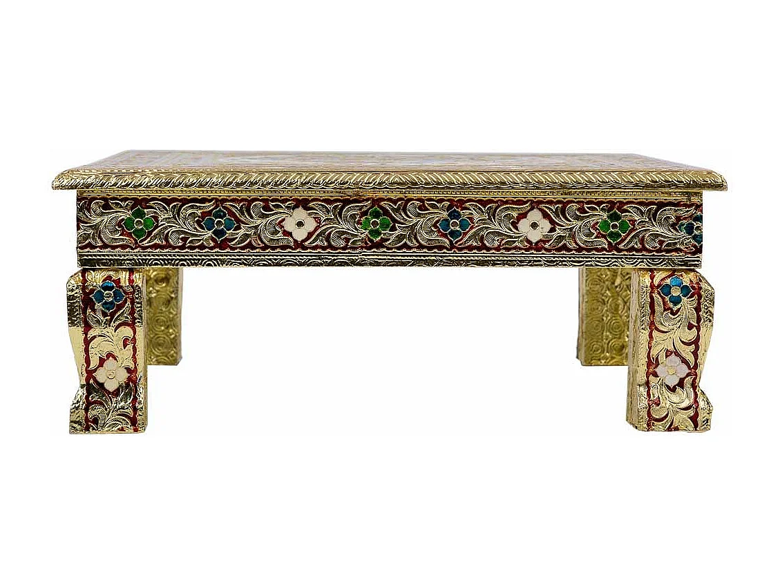 Mesa auxiliar de metal repujado dorada 38x38x14