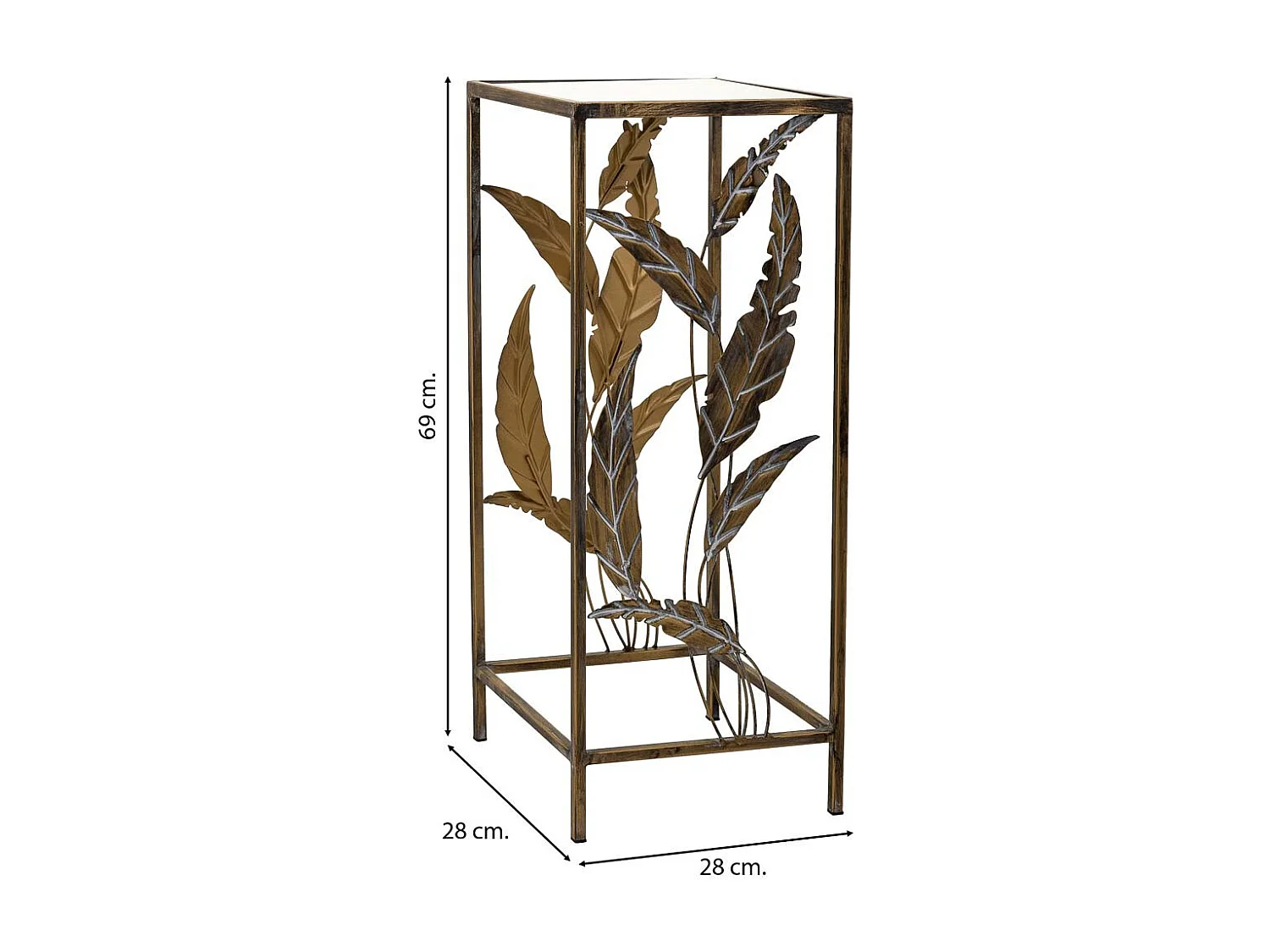 Mesa de canto em metal dourado 28x28x69