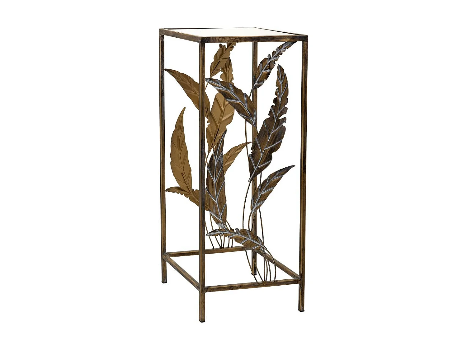 Tavolino angolare in metallo dorato 28x28x69h