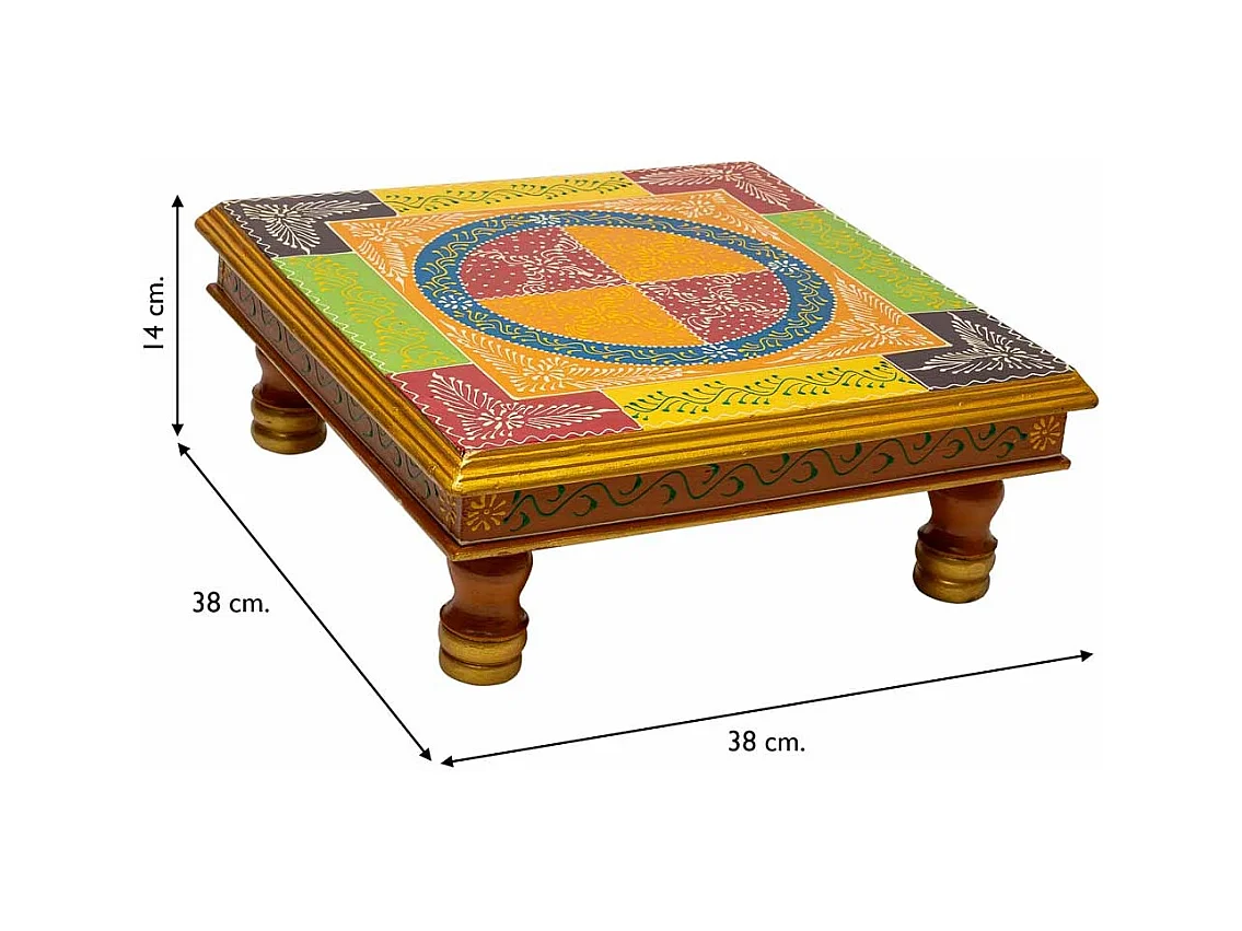 Tavolino in legno dipinto a mano 38x38x14h