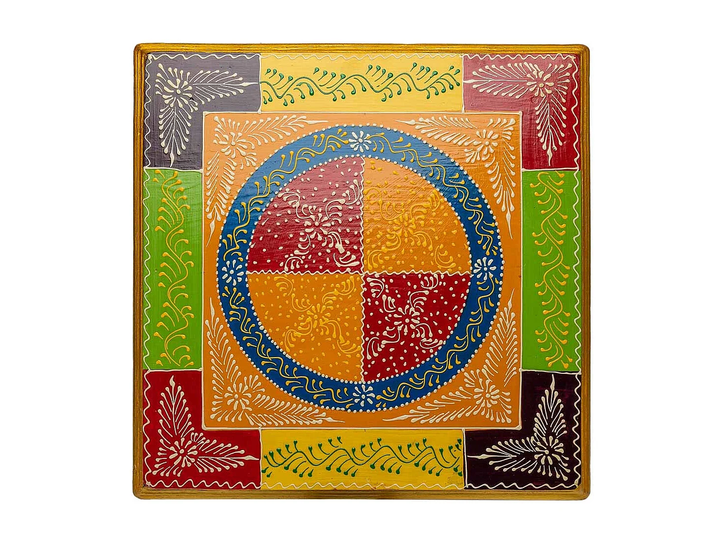 Handbemalter Holz-Beistelltisch 38x38x14h cm