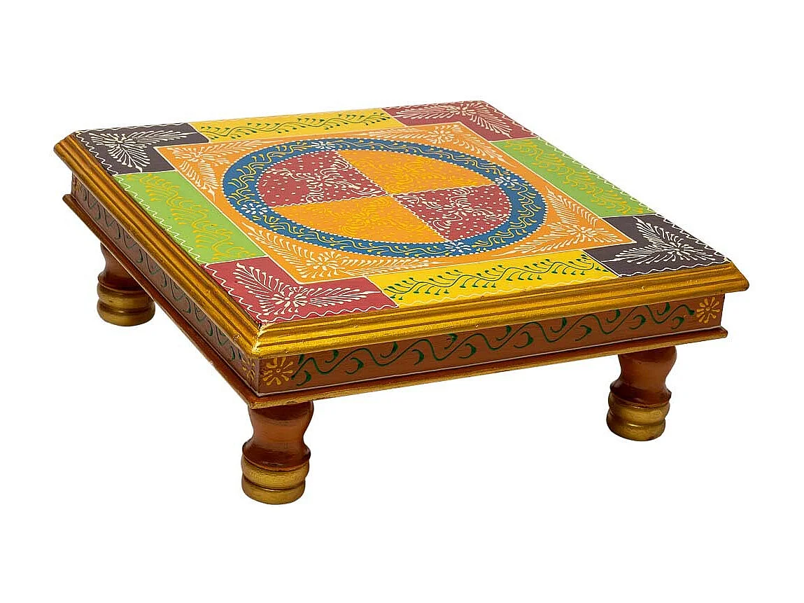 Mesa lateral de madeira pintada à mão 38x38x14