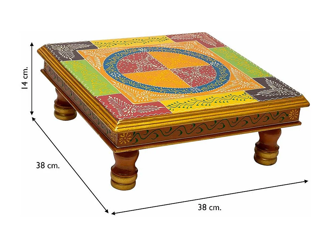 Mesa lateral de madeira pintada à mão 38x38x14