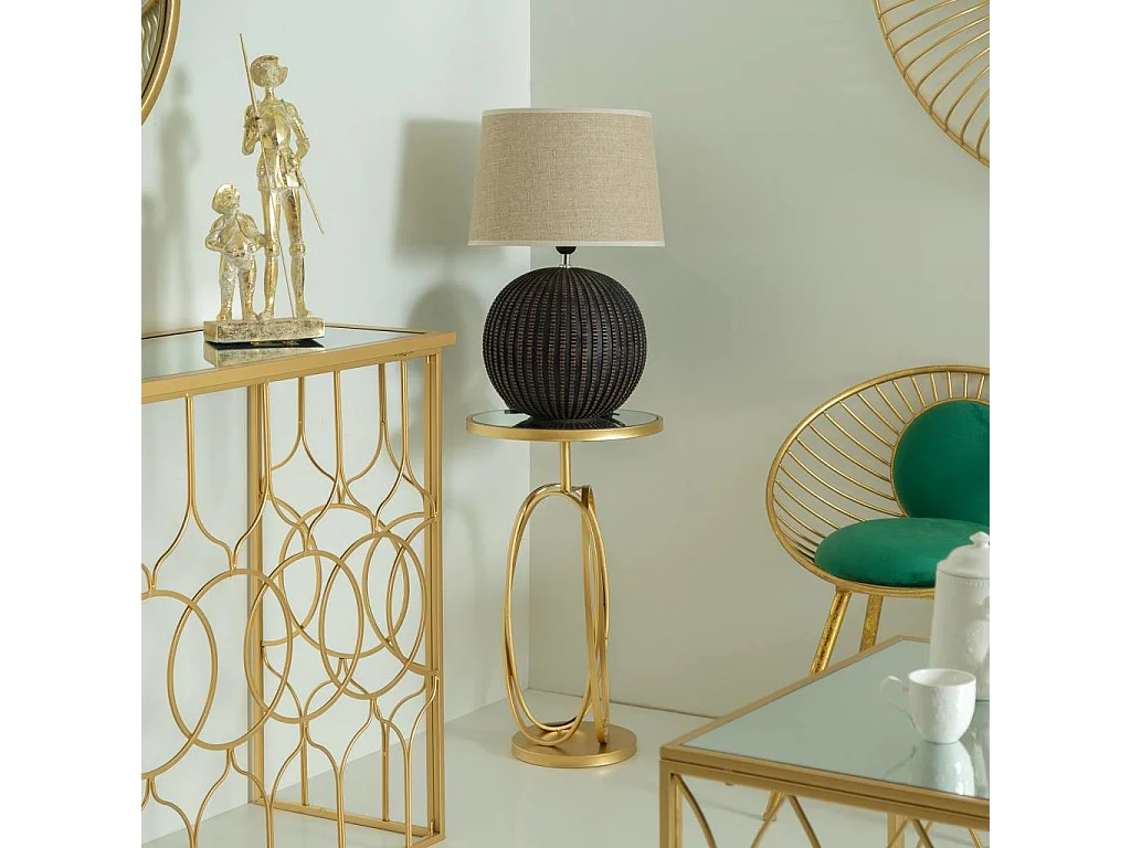 Mesa lateral de metal dourado com superfície de vidro d35,5x61