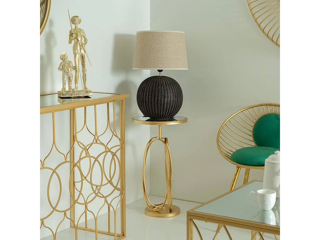 Mesa lateral de metal dourado com superfície de vidro d35,5x61