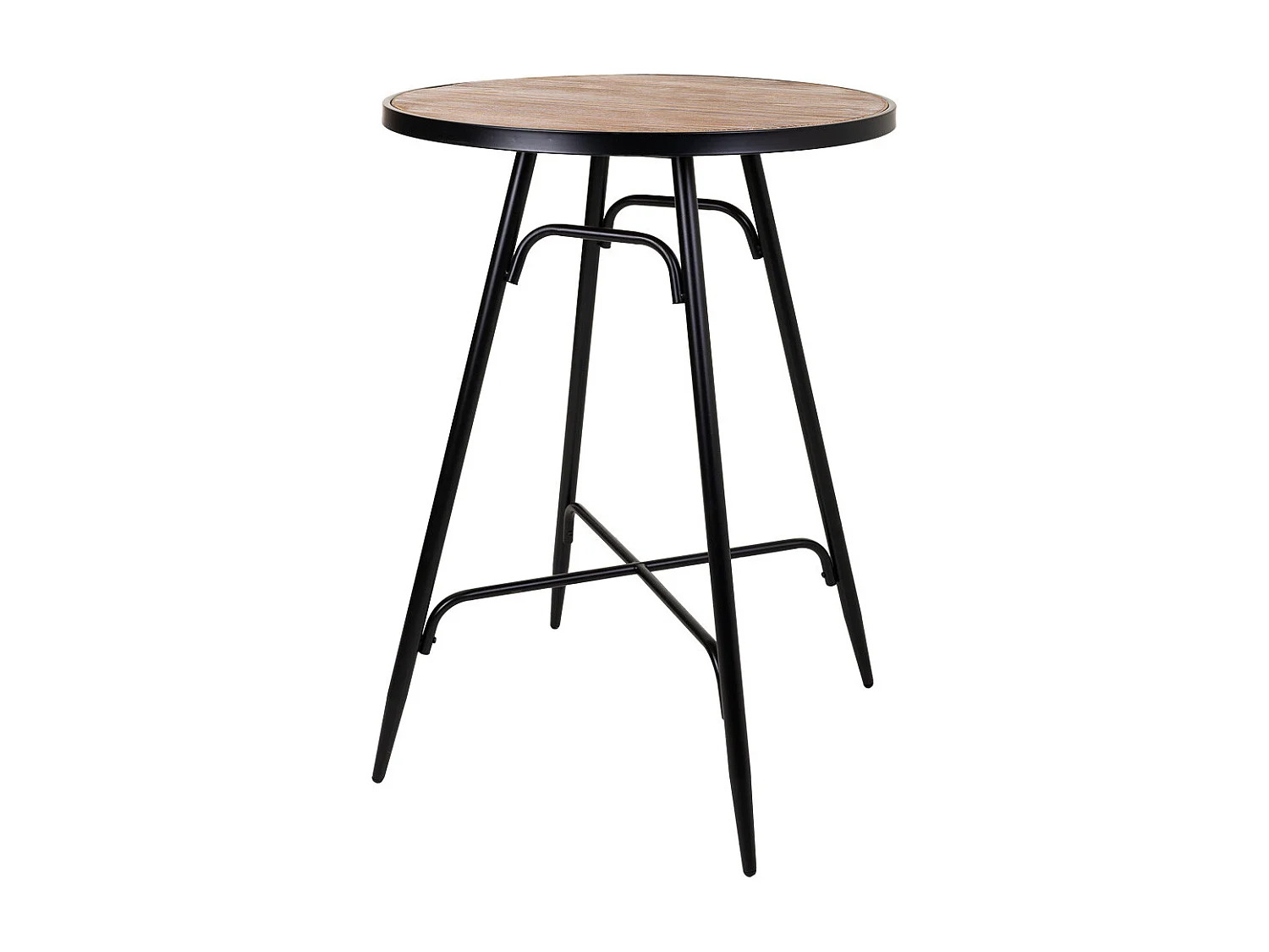 Table haute ronde en métal et bois gris 76x76x105h