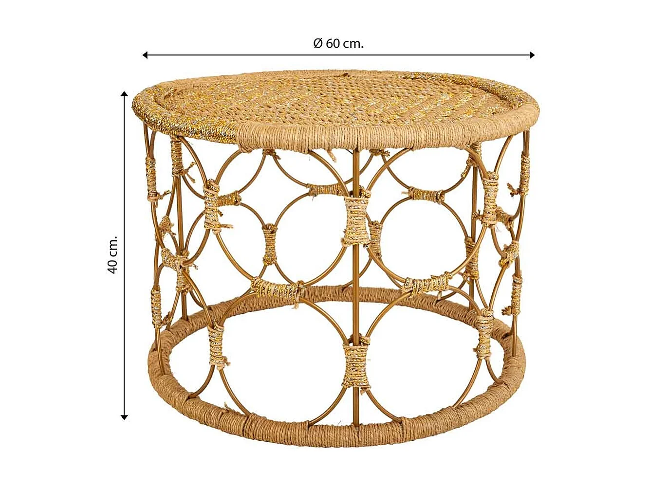 Tavolino in corda intrecciata 60x60x40h