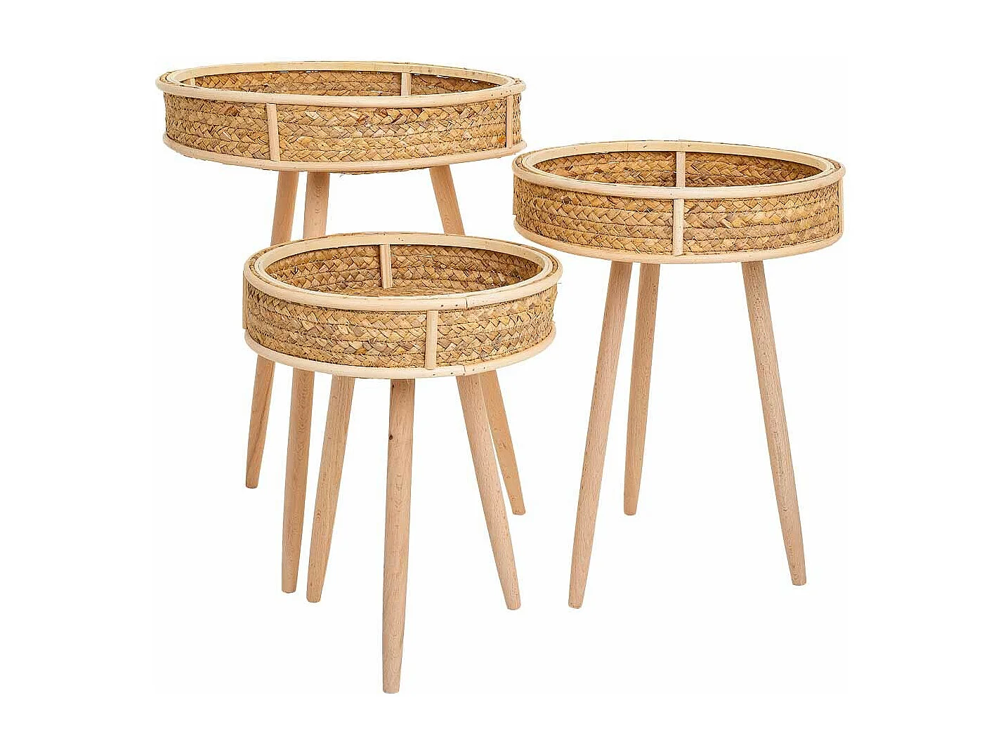 Set 3 mesas esquineras de bambú y madera marrones