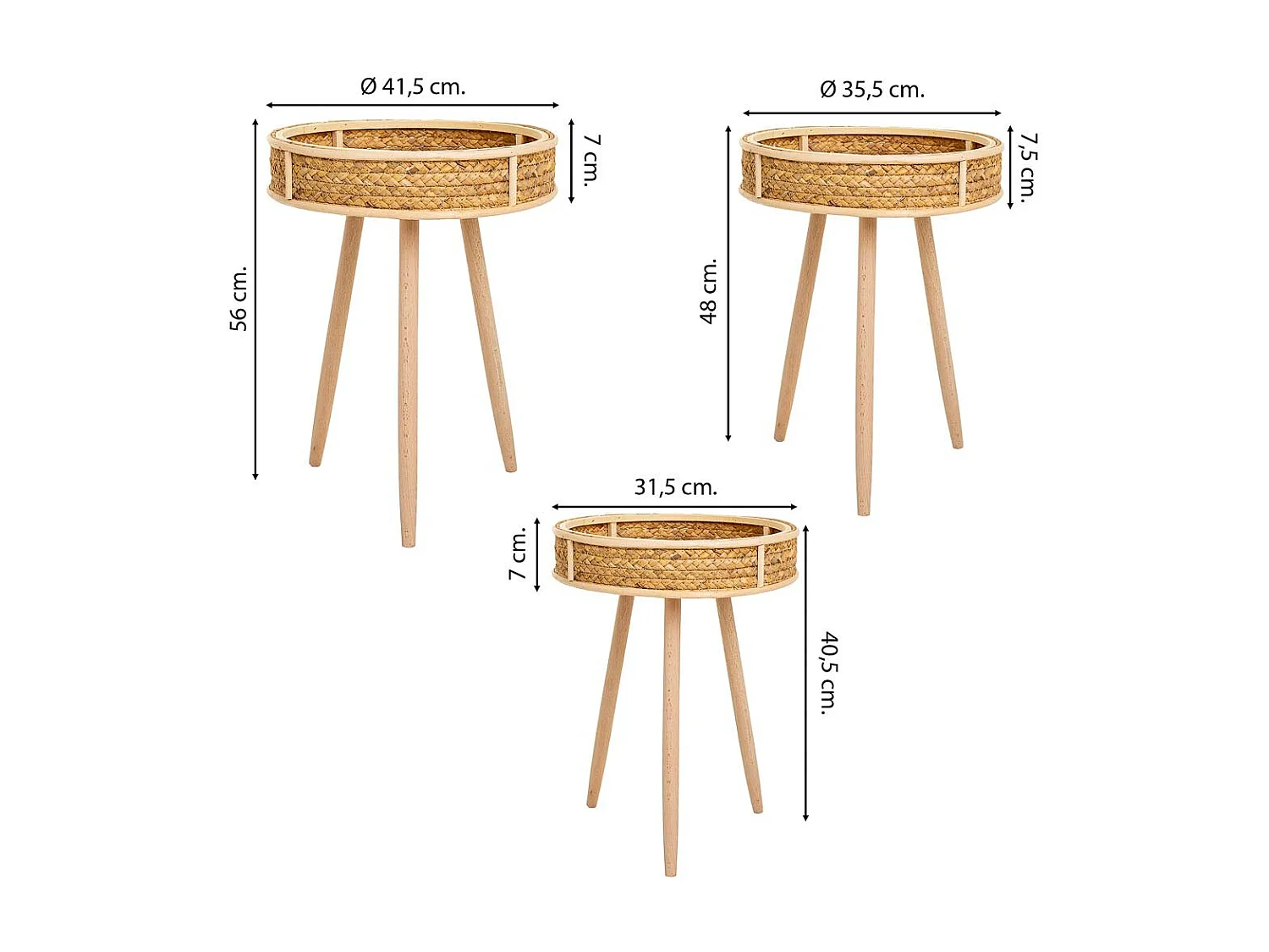 Set 3 mesas esquineras de bambú y madera marrones