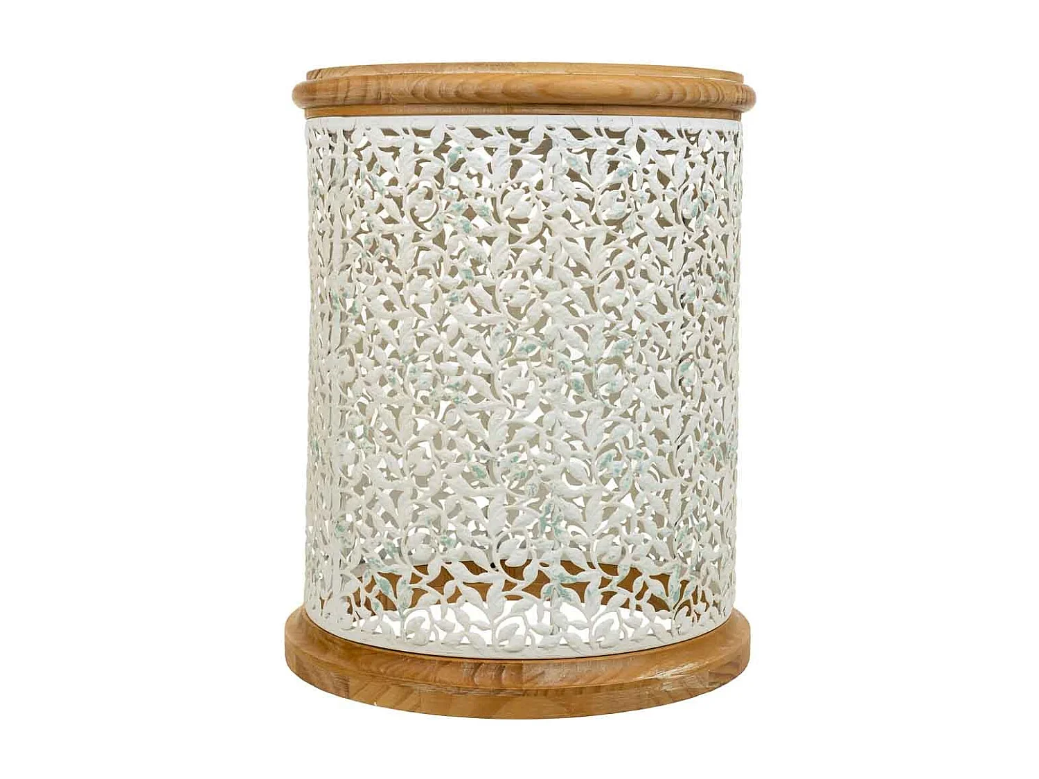 Mesa de centro de madeira e metal branco 43,5x43,5x55