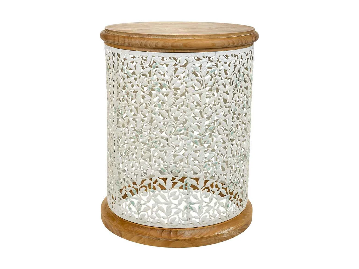 Mesa de centro de madeira e metal branco 43,5x43,5x55