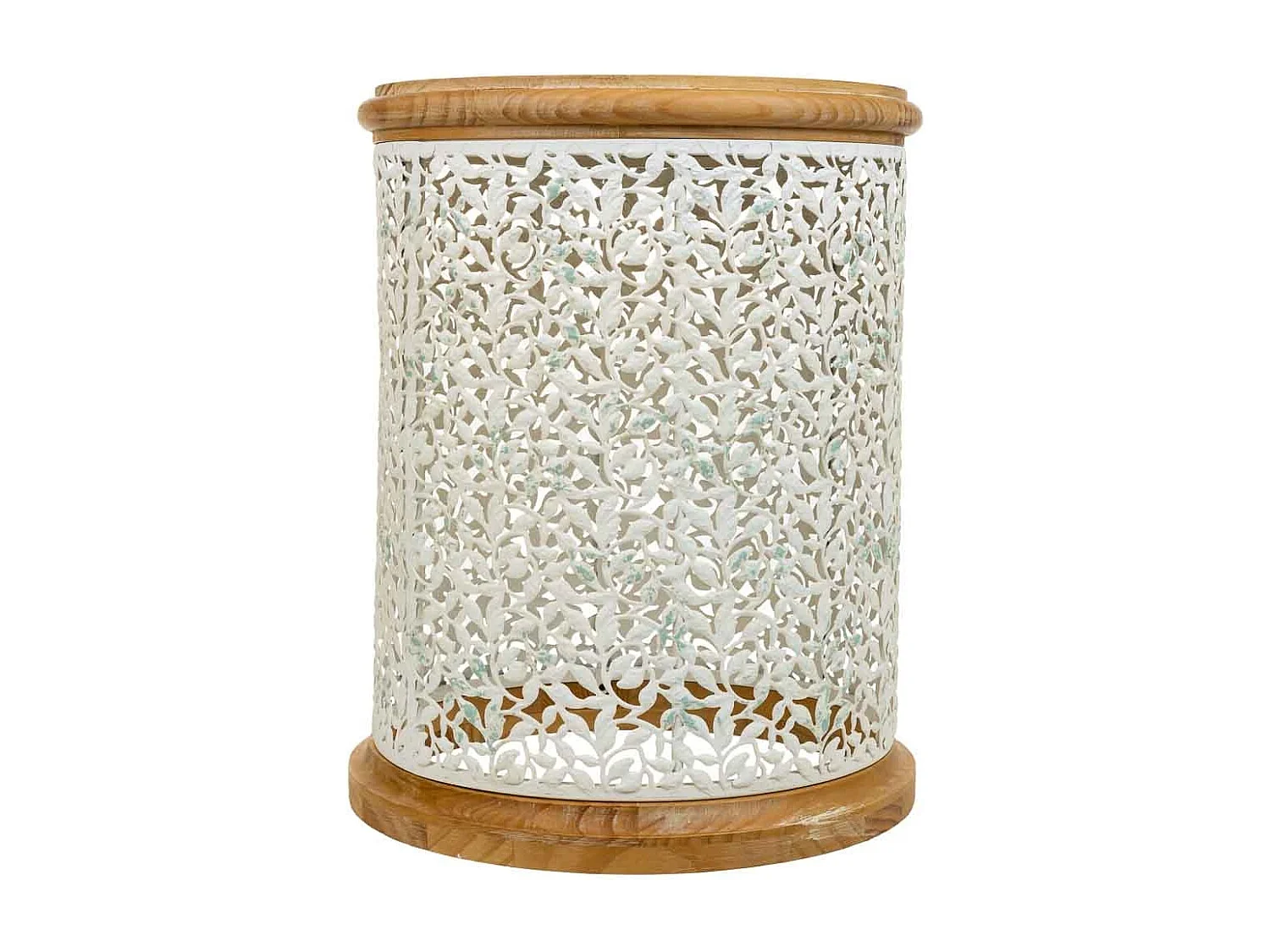 Mesa de centro de madeira e metal branco 43,5x43,5x55