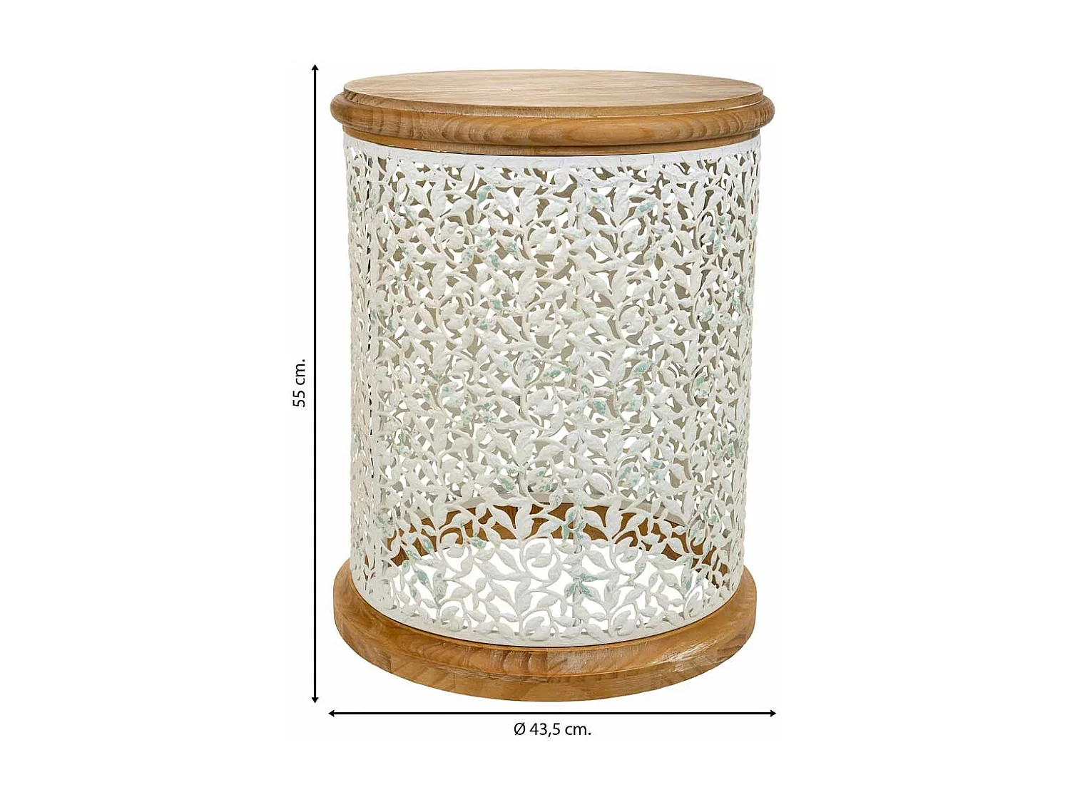 Mesa de centro de madeira e metal branco 43,5x43,5x55