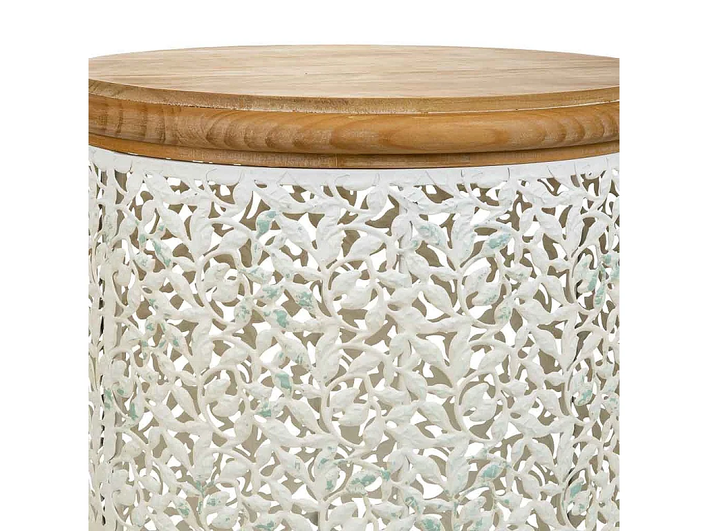 Mesa de centro de madeira e metal branco 43,5x43,5x55