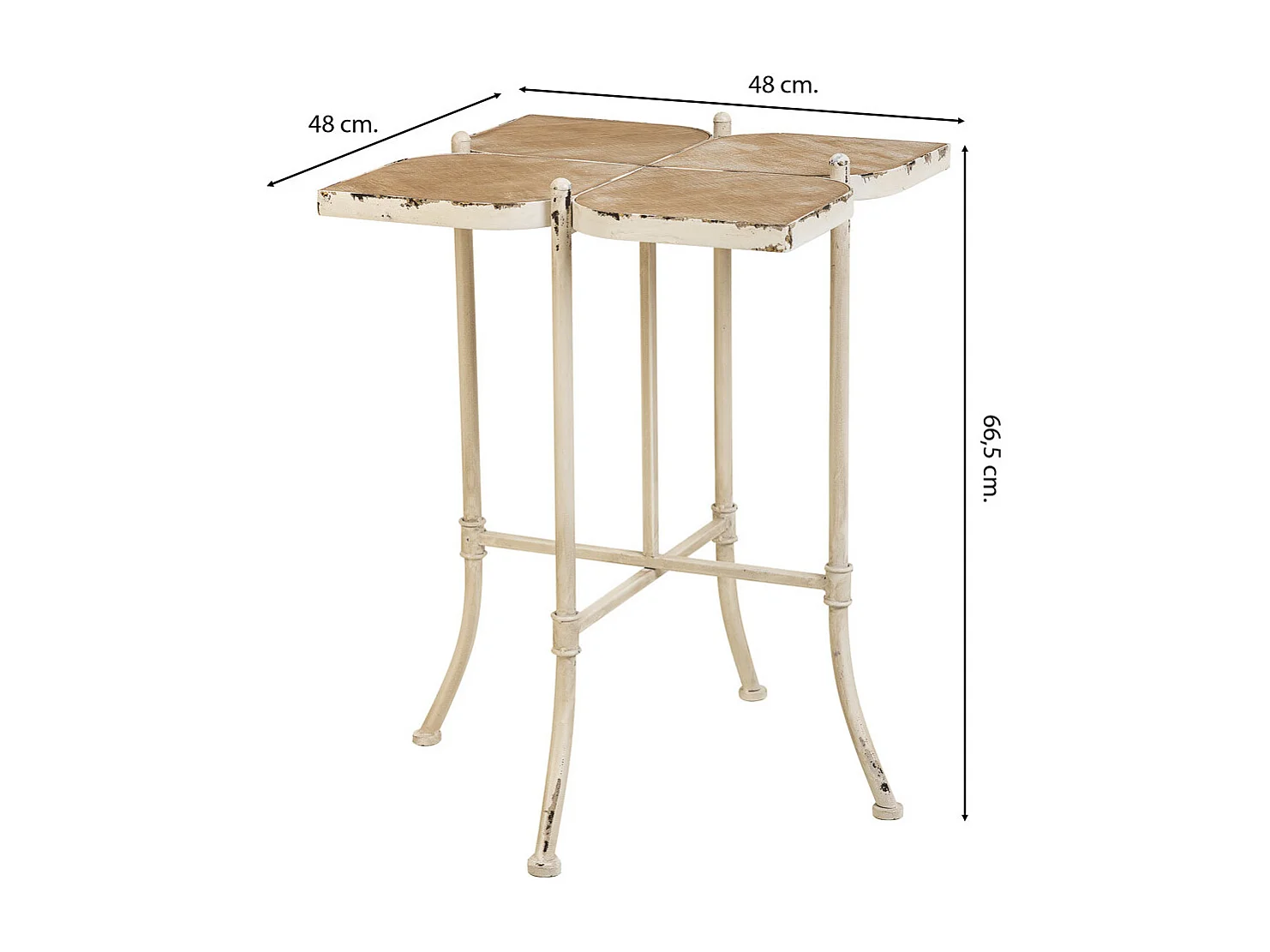 Tavolino in legno bianco e metallo 48x48x66,5h