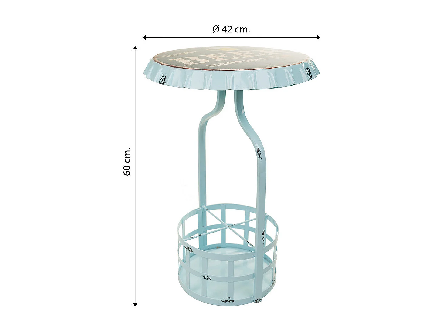 Tavolo portabottiglie in metallo blu 42x42x60h