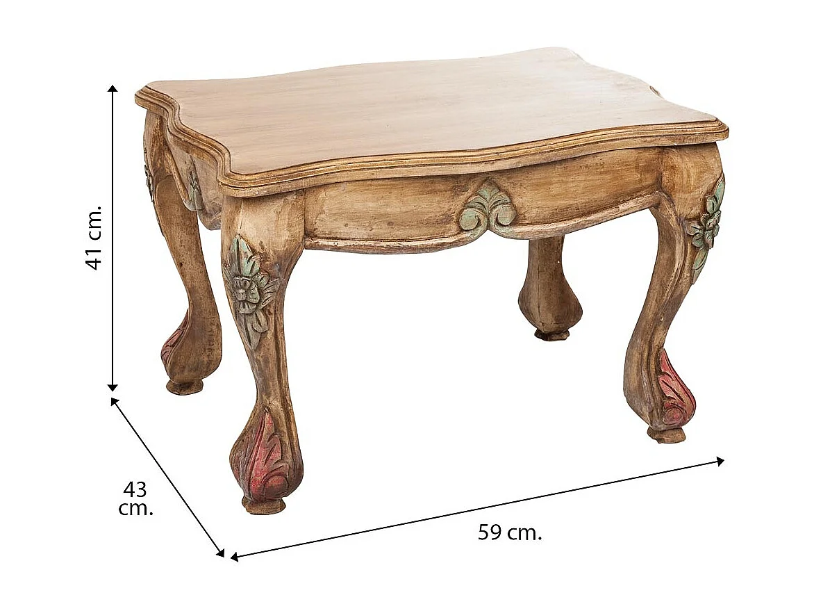 Mesa de centro artesanal de madeira marrom 59x43x41