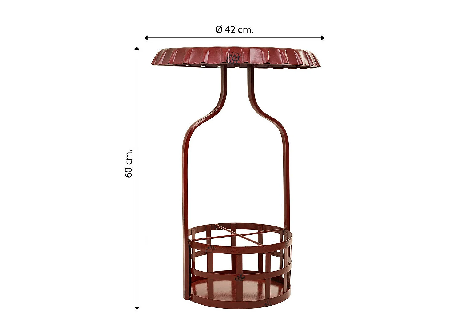 Mesa de vinho em metal vermelho 42x42x60