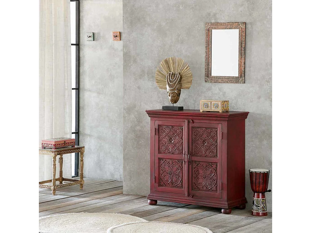 Tavolino in legno dipinto a mano marrone 48x33x46h