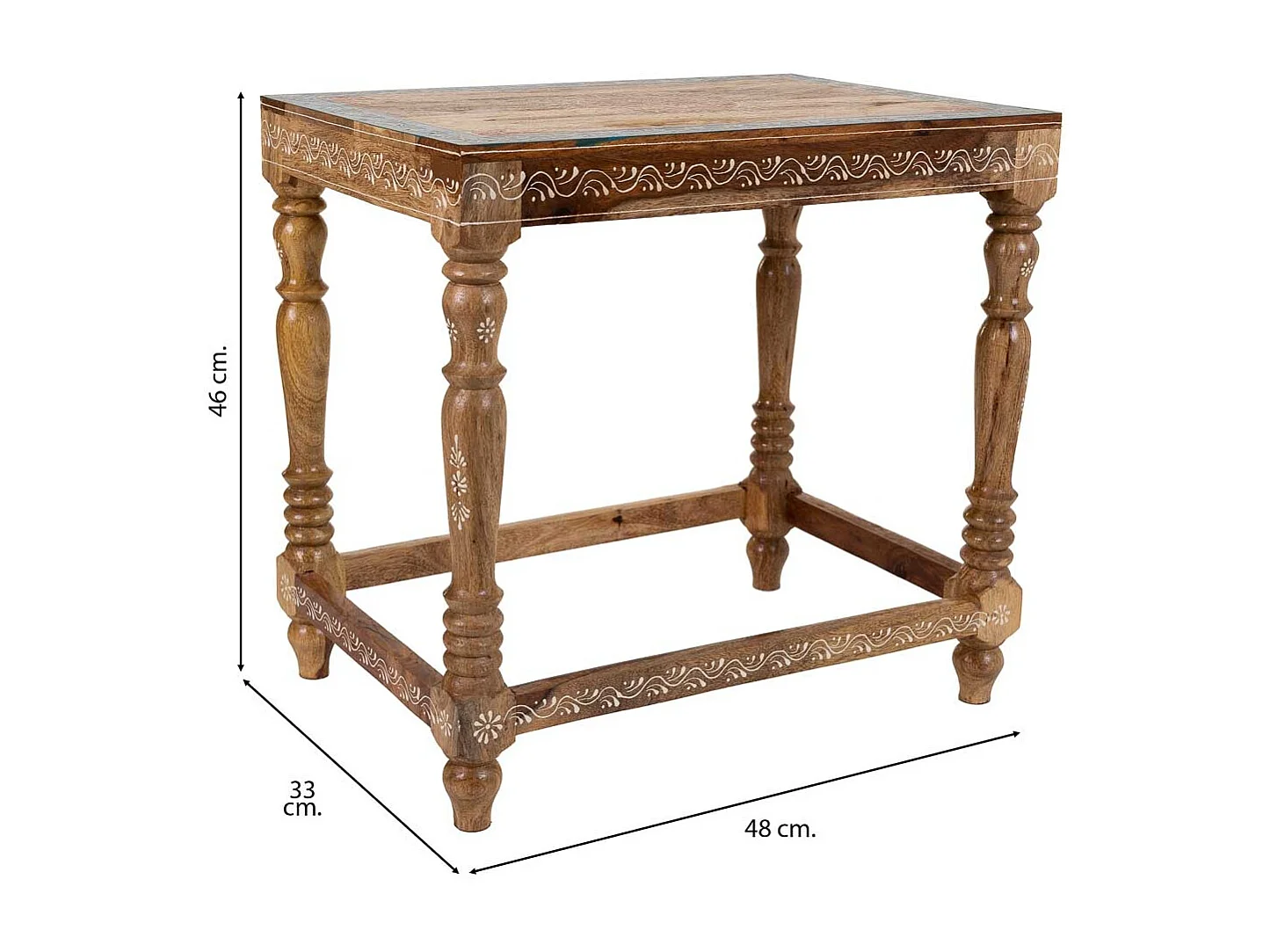 Tavolino in legno dipinto a mano marrone 48x33x46h