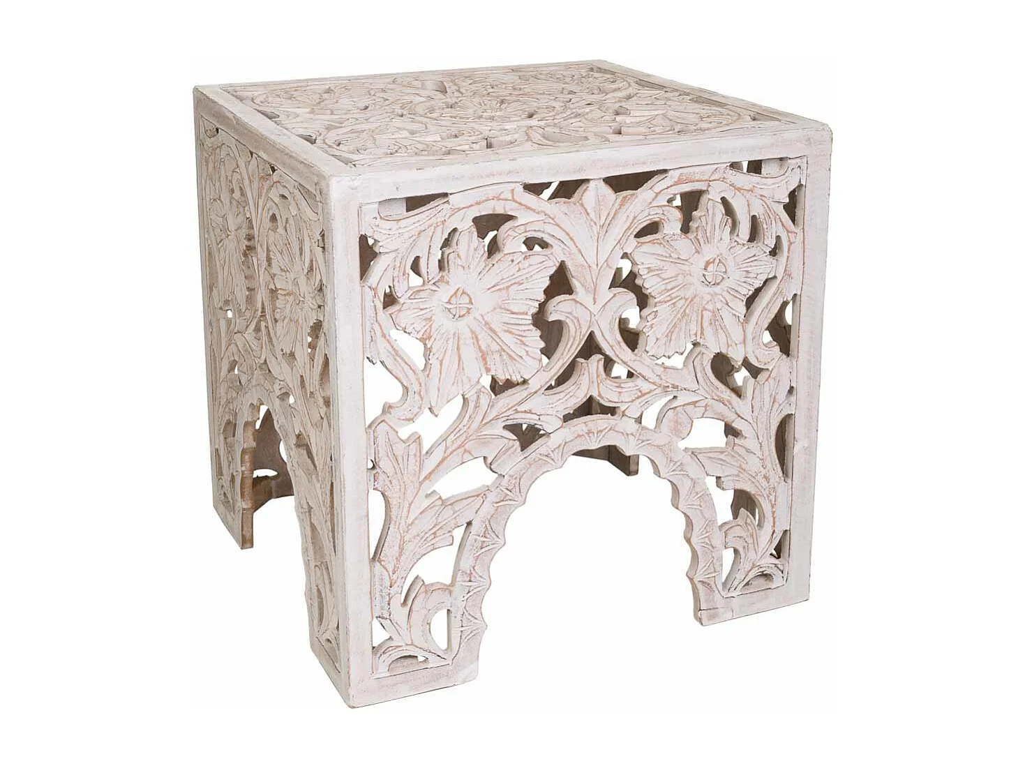 Tavolino in legno bianco fatto a mano 45x45x45h