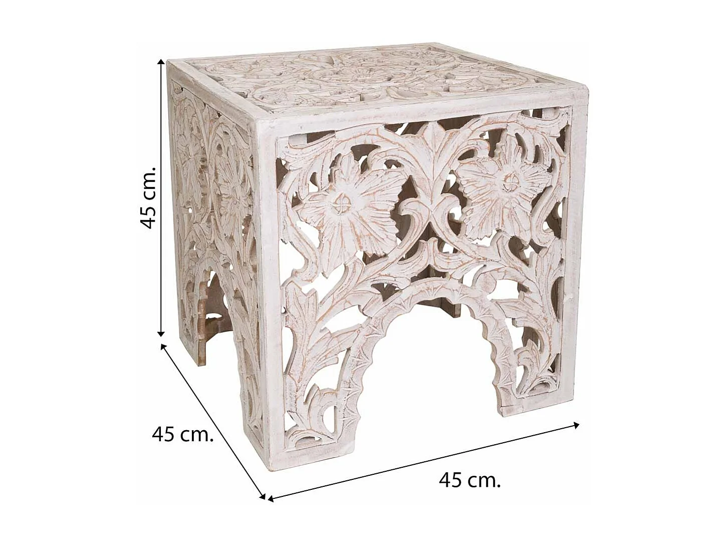 Tavolino in legno bianco fatto a mano 45x45x45h