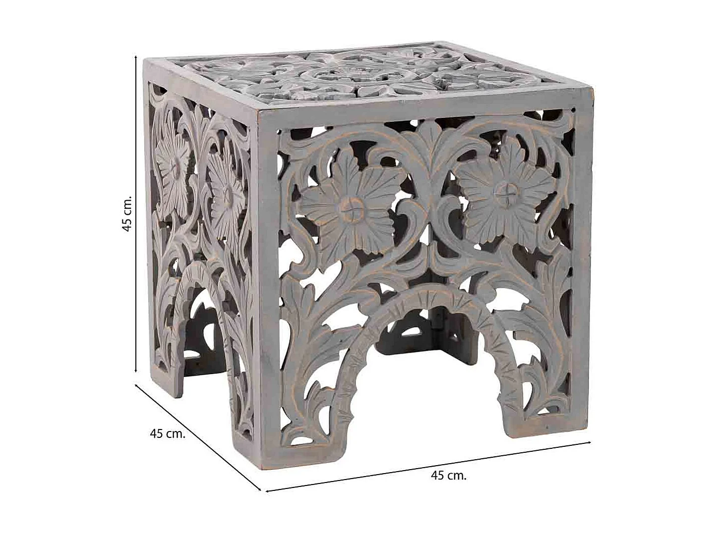 Tavolino in legno bianco fatto a mano 45x45x45h