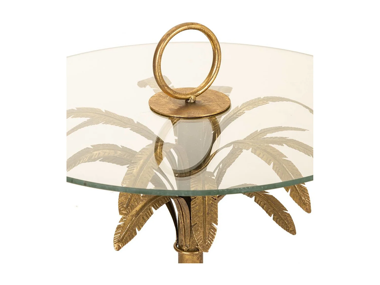 Goldfarbener Tisch aus Metall und Glas, 50 x 50 x 70,5 h cm