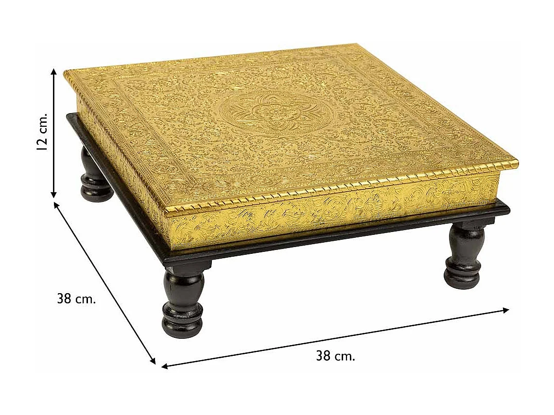 Mesa lateral de metal com relevo dourado 38x38x12